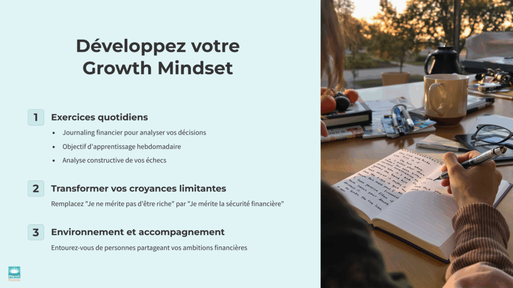 Infographie qui montre comment développer son Growth Mindest financier