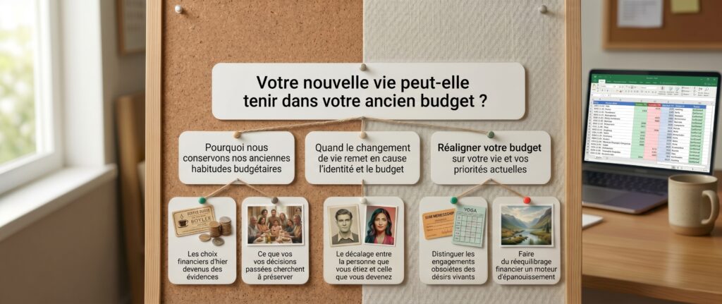 Réflexion sur la réorganisation de son budget personnel suite à un changement de vie.