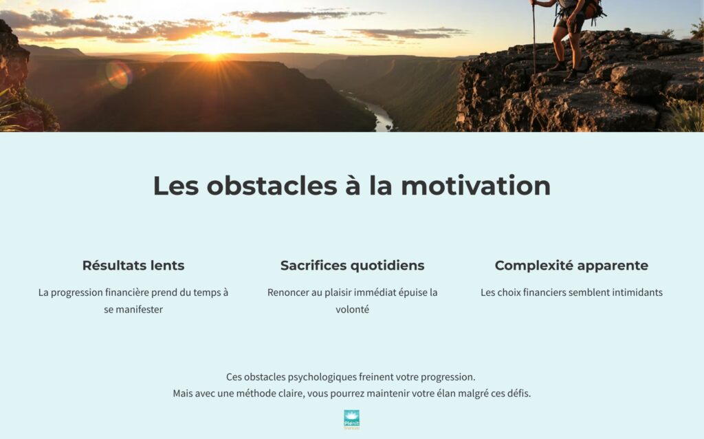 Une infographie qui montre les obstacles à la motivation pour atteindre ses objectifs financiers