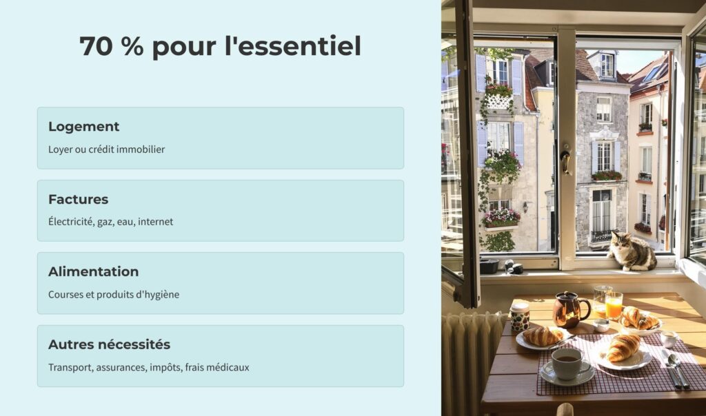 Une infographie qui montre qu'il faut appliquer 70 % de son budget pour l'essentiel